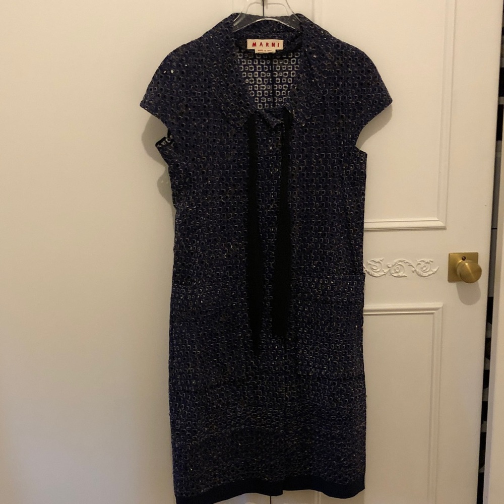 Marni Dark Blue Textured Midi Dress